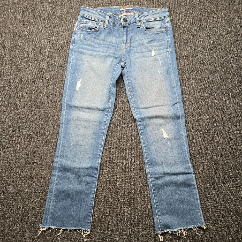 Tommy Hilfiger Women’s Jeans 0 Straight Leg Distressed Raw Ankle Hem Denim